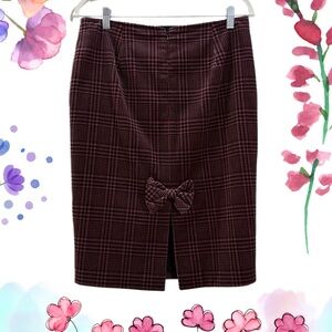 Betsey Johnson New York -Pink and Black Plaid Pencil Skirt with back Bow